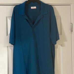 Mens Grand Slam Performance Teal/Black Striped Short Sleeve Polo Shirt XXL